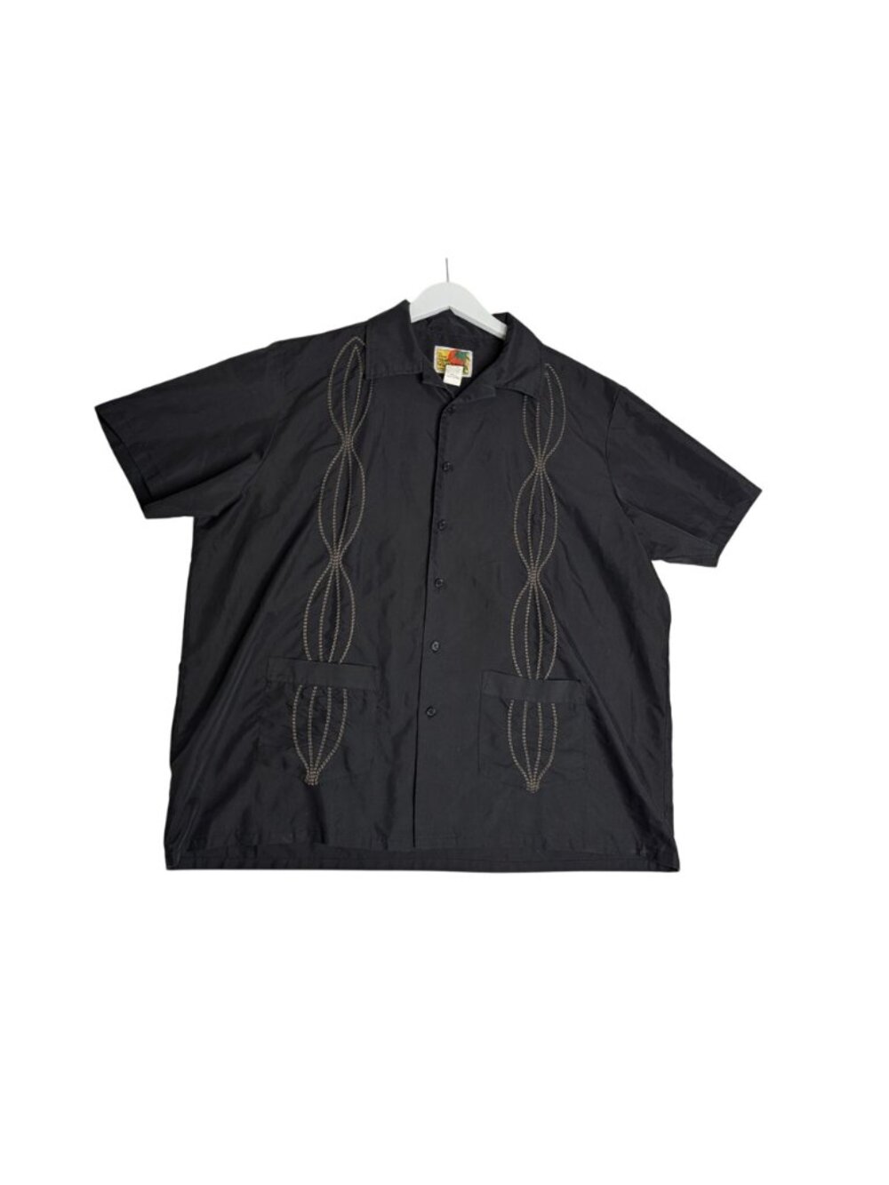 Haband Genuine Guayabera XL Black Short Sleeve Embroidered Shirt - Picture 2 of 9